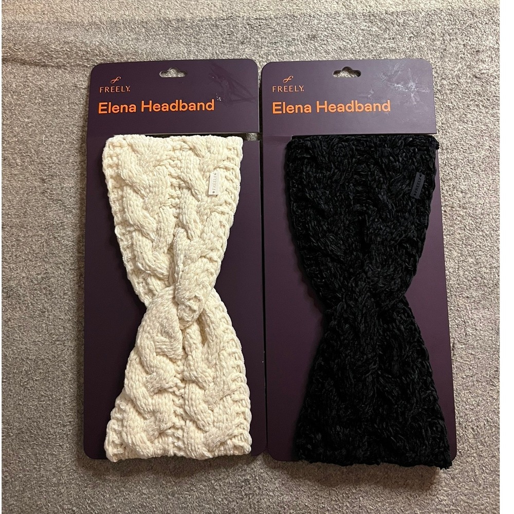 Freely Elena Headband 2 Pack Black & Sugar Swizzle Cream Cable Knit Twist NWT